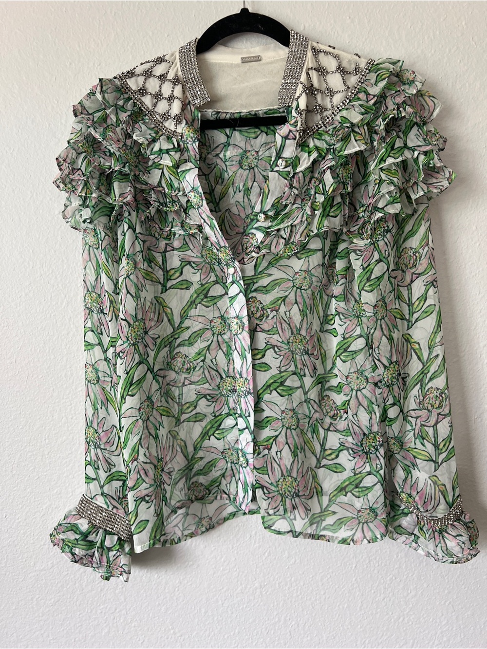 Dodo Bar Or Floral Crystal Embellished Top Size 40